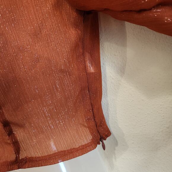 Milk & Honey Glitter Lace Up Ruffle Peasant Blouse Rust Red Side Zip Size Small - Picture 7 of 11